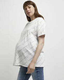 River Island maternity t-shirt and babygrow set Cream Online