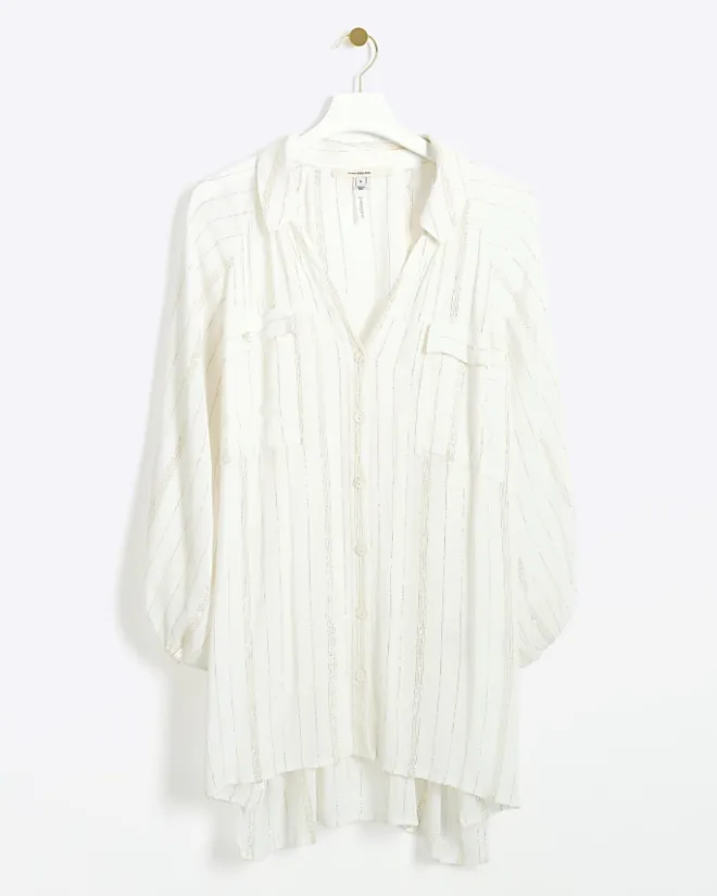 River Island metallic stripe beach shirt Cream Discount