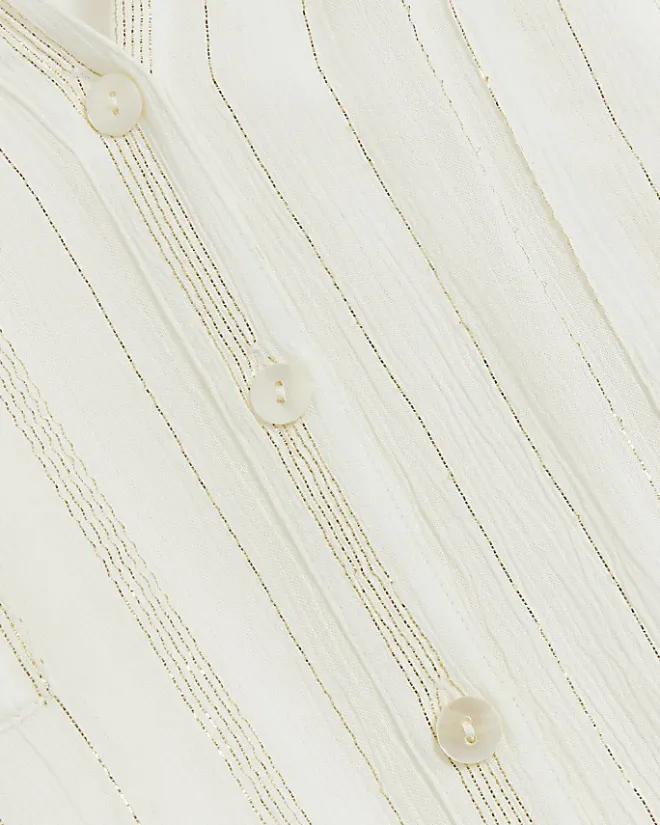 River Island metallic stripe beach shirt Cream Discount