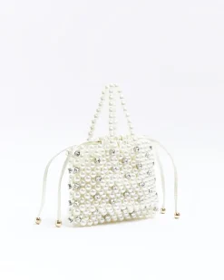 River Island pearl embellished handbag Cream Fashion
