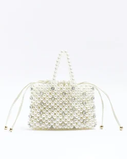 River Island pearl embellished handbag Cream Fashion