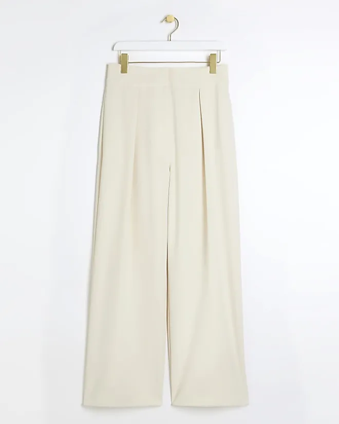 River Island pleated wide leg trousers Cream Best