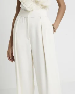 River Island pleated wide leg trousers Cream Best