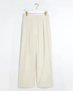 River Island pleated wide leg trousers Cream Best