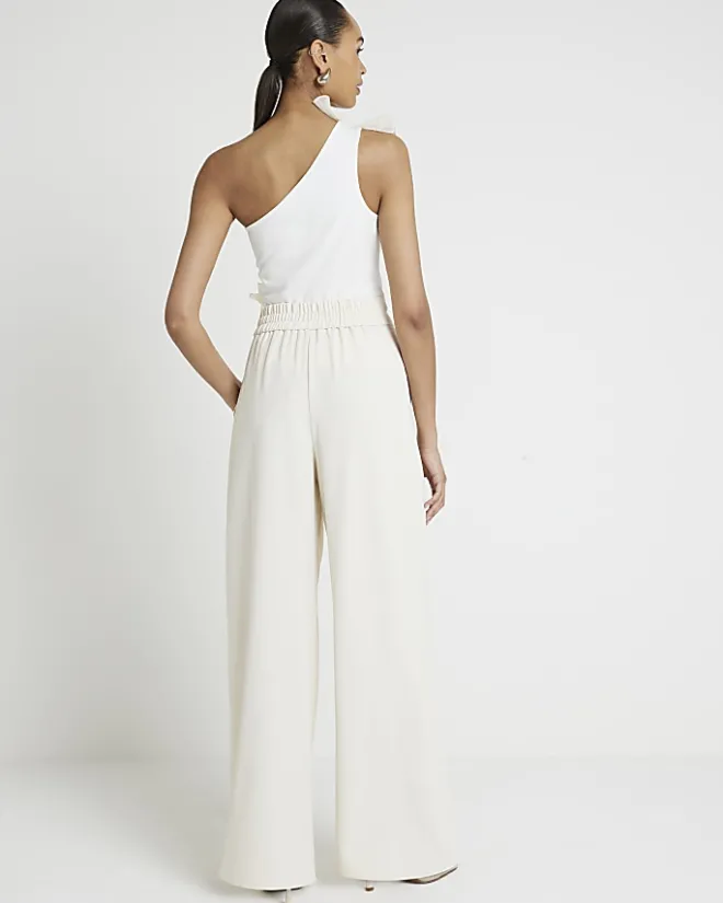 River Island pleated wide leg trousers Cream Best