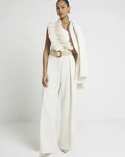 River Island pleated wide leg trousers Cream Best