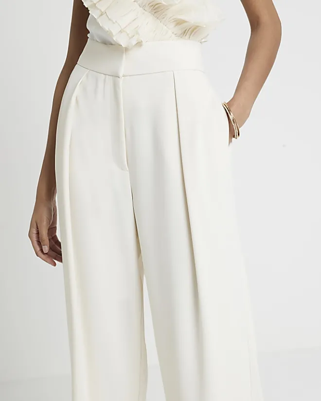 River Island pleated wide leg trousers Cream Best