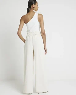 River Island pleated wide leg trousers Cream Best
