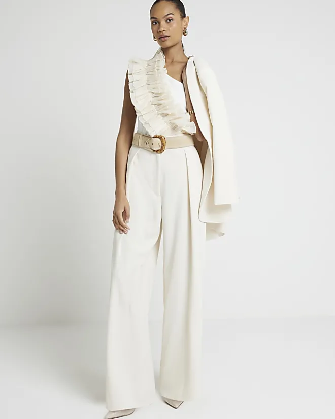 River Island pleated wide leg trousers Cream Best