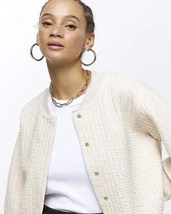 River Island quilted bomber sweatshirt Cream New
