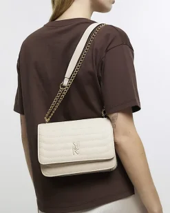 River Island quilted chain shoulder bag Cream Discount