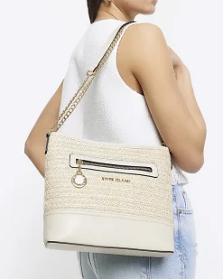 River Island raffia chain cross body bag Cream Outlet