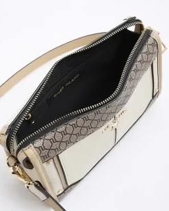 River Island RI monogram panel cross body bag Cream Sale