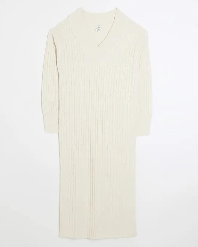 River Island rib jumper maxi dress Cream Best