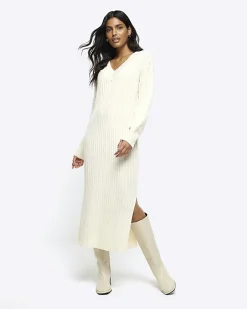 River Island rib jumper maxi dress Cream Best