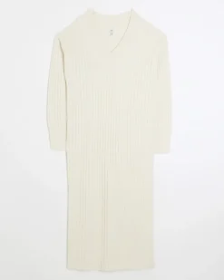 River Island rib jumper maxi dress Cream Best