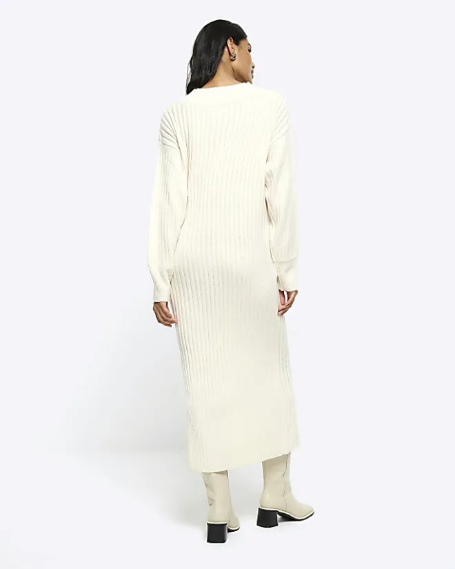 River Island rib jumper maxi dress Cream Best