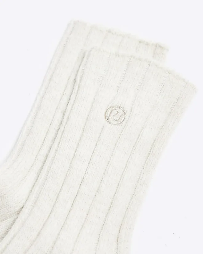 River Island rib socks Cream Clearance