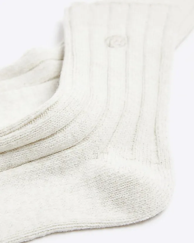 River Island rib socks Cream Clearance