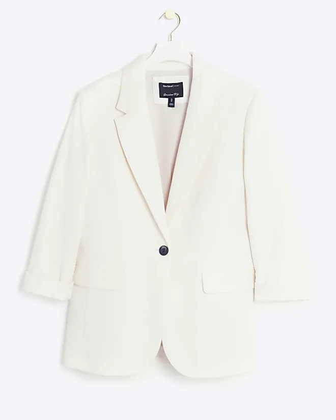 River Island rolled sleeve relaxed blazer Cream New
