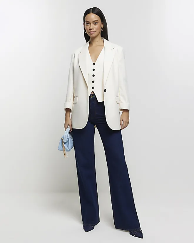 River Island rolled sleeve relaxed blazer Cream New
