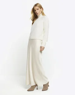 River Island satin high neck hybrid maxi dress Cream Best