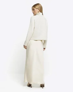 River Island satin high neck hybrid maxi dress Cream Best