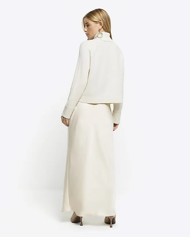 River Island satin high neck hybrid maxi dress Cream Best