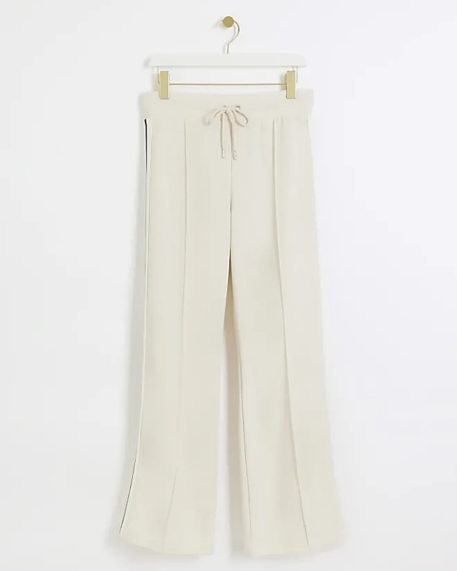 River Island side stripe wide leg joggers Cream Fashion