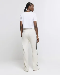River Island side stripe wide leg joggers Cream Fashion