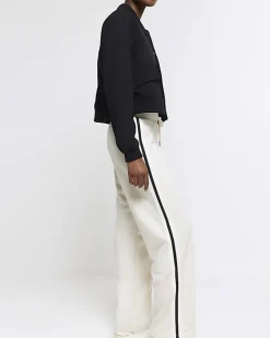 River Island side stripe wide leg joggers Cream Fashion
