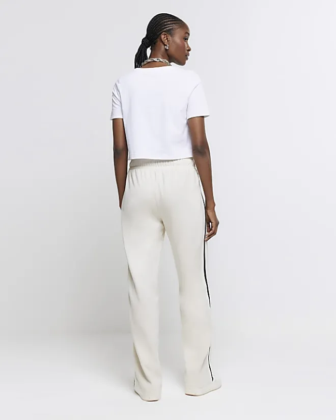 River Island side stripe wide leg joggers Cream Fashion