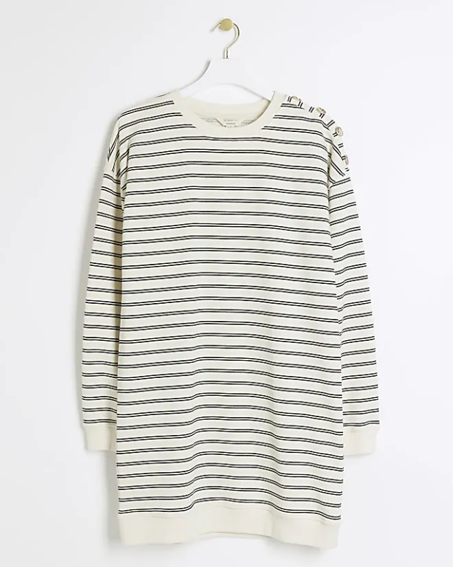 River Island stripe sweatshirt mini dress Cream Clearance