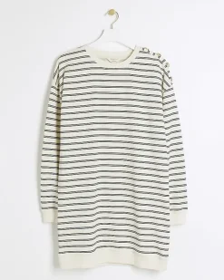 River Island stripe sweatshirt mini dress Cream Clearance