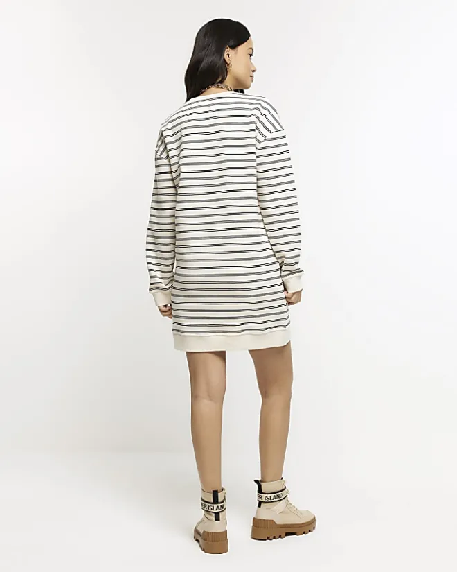 River Island stripe sweatshirt mini dress Cream Clearance