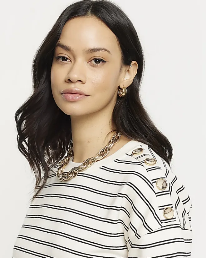 River Island stripe sweatshirt mini dress Cream Clearance
