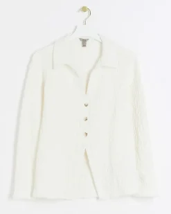 River Island textured long sleeve shirt Cream Discount