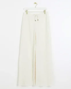 River Island textured wide leg trousers Cream Outlet