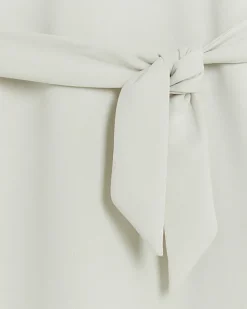 River Island tie jersey sweatshirt midi dress Cream Clearance