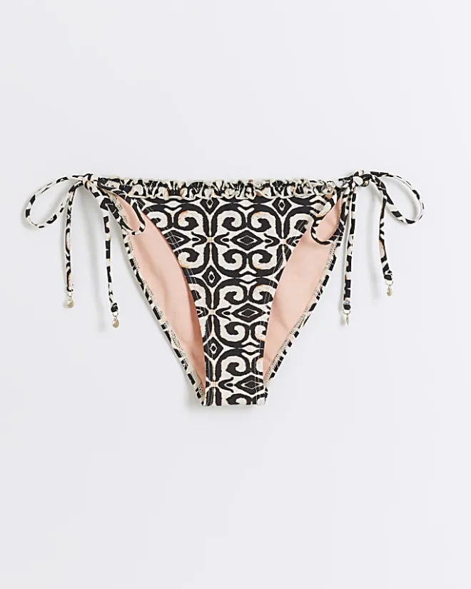 River Island tie side abstract bikini bottoms Cream Online