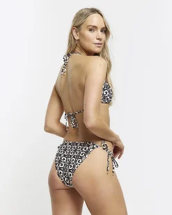 River Island tie side abstract bikini bottoms Cream Online