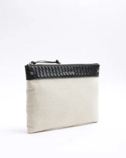 River Island weave trim canvas pouchette bag Cream Hot