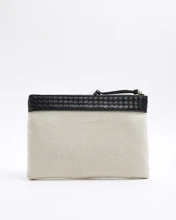 River Island weave trim canvas pouchette bag Cream Hot