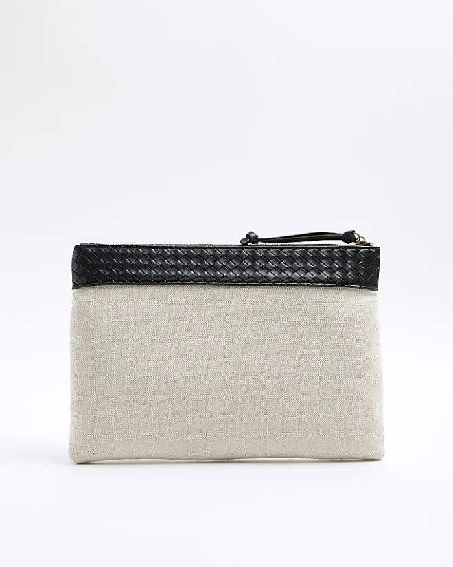 River Island weave trim canvas pouchette bag Cream Hot