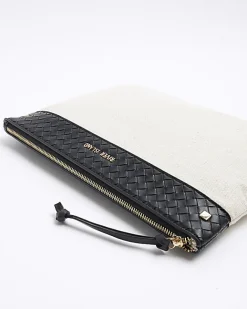 River Island weave trim canvas pouchette bag Cream Hot