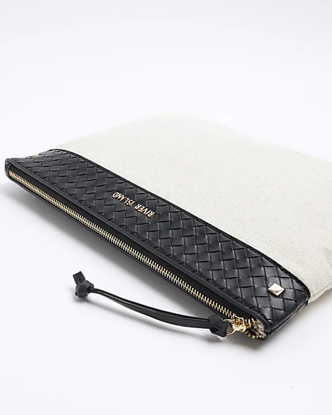 River Island weave trim canvas pouchette bag Cream Hot
