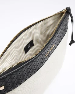 River Island weave trim canvas pouchette bag Cream Hot