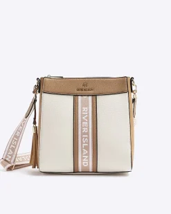 River Island webbing messenger cross body bag Cream Outlet