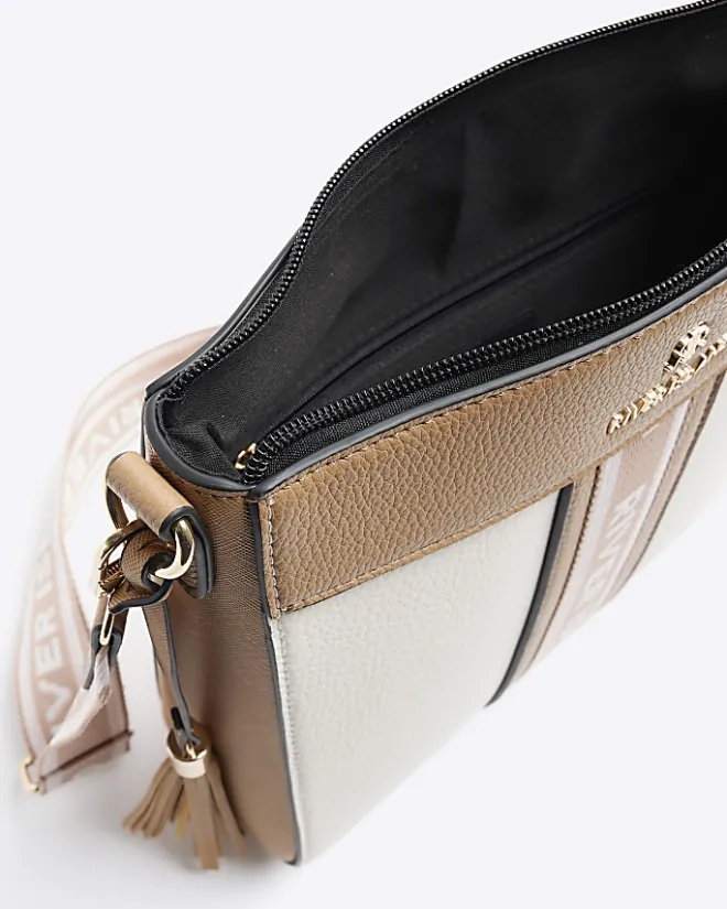 River Island webbing messenger cross body bag Cream Outlet