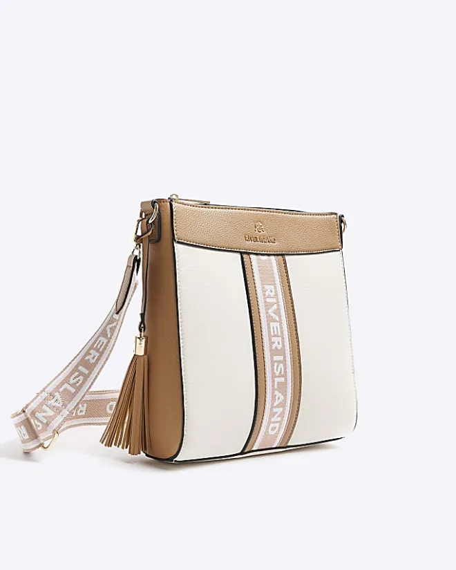 River Island webbing messenger cross body bag Cream Outlet